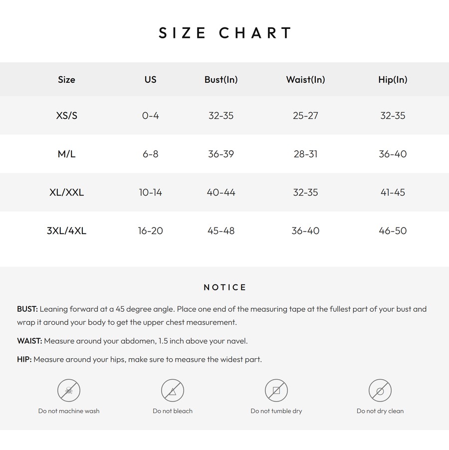 The Comfy Club size chart for the Long Sleeve Bodysuit and Bodysuit with Flare Pants